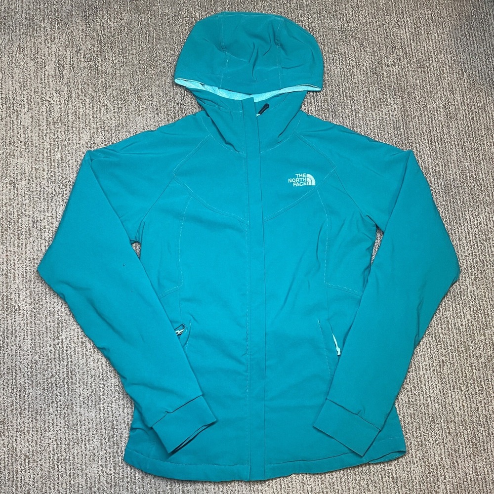 The North Face Womens S Fleece Lined Softshell Jacket Full Zip Hood Sea Green